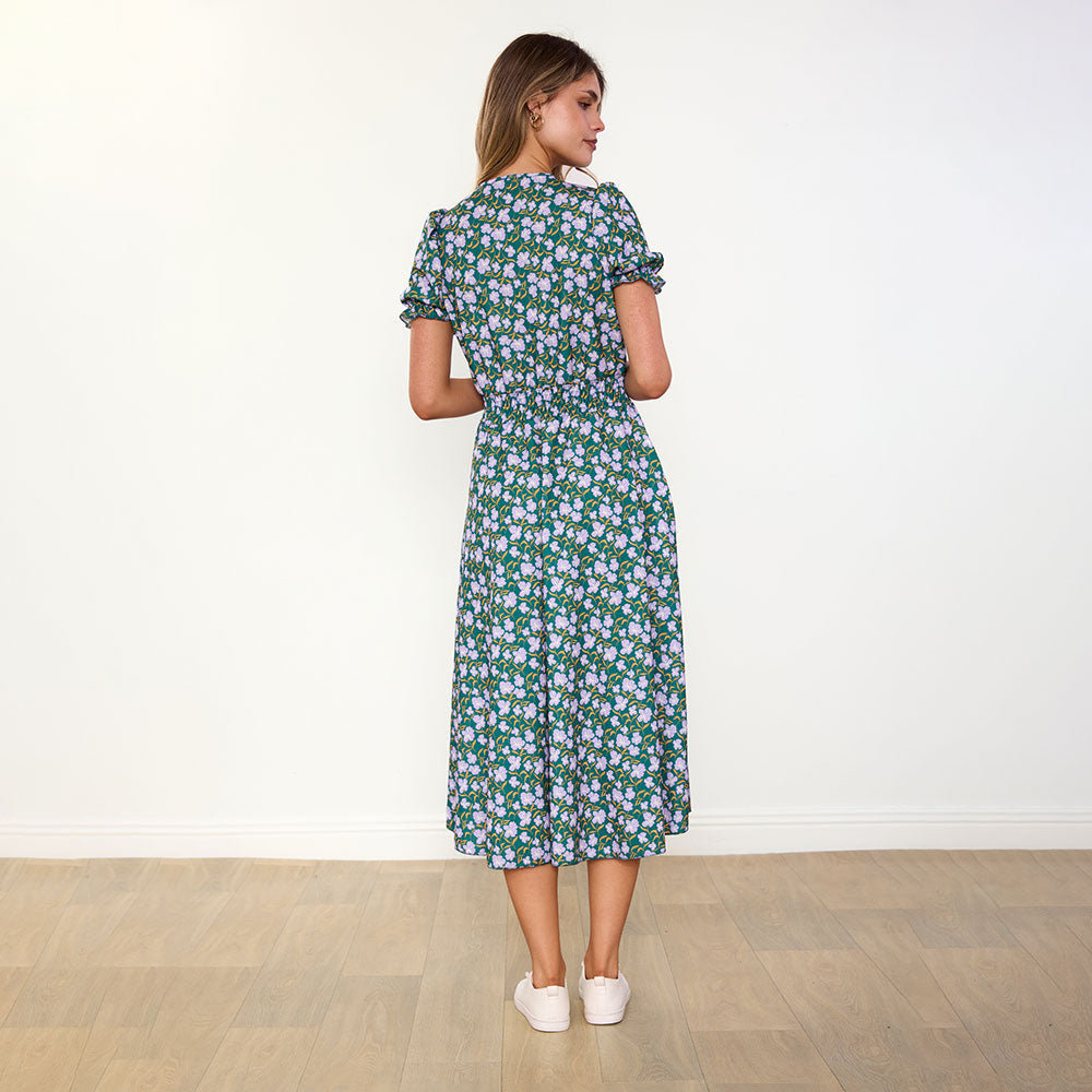 Belle Dress (Green/Lilac Wildflower)
