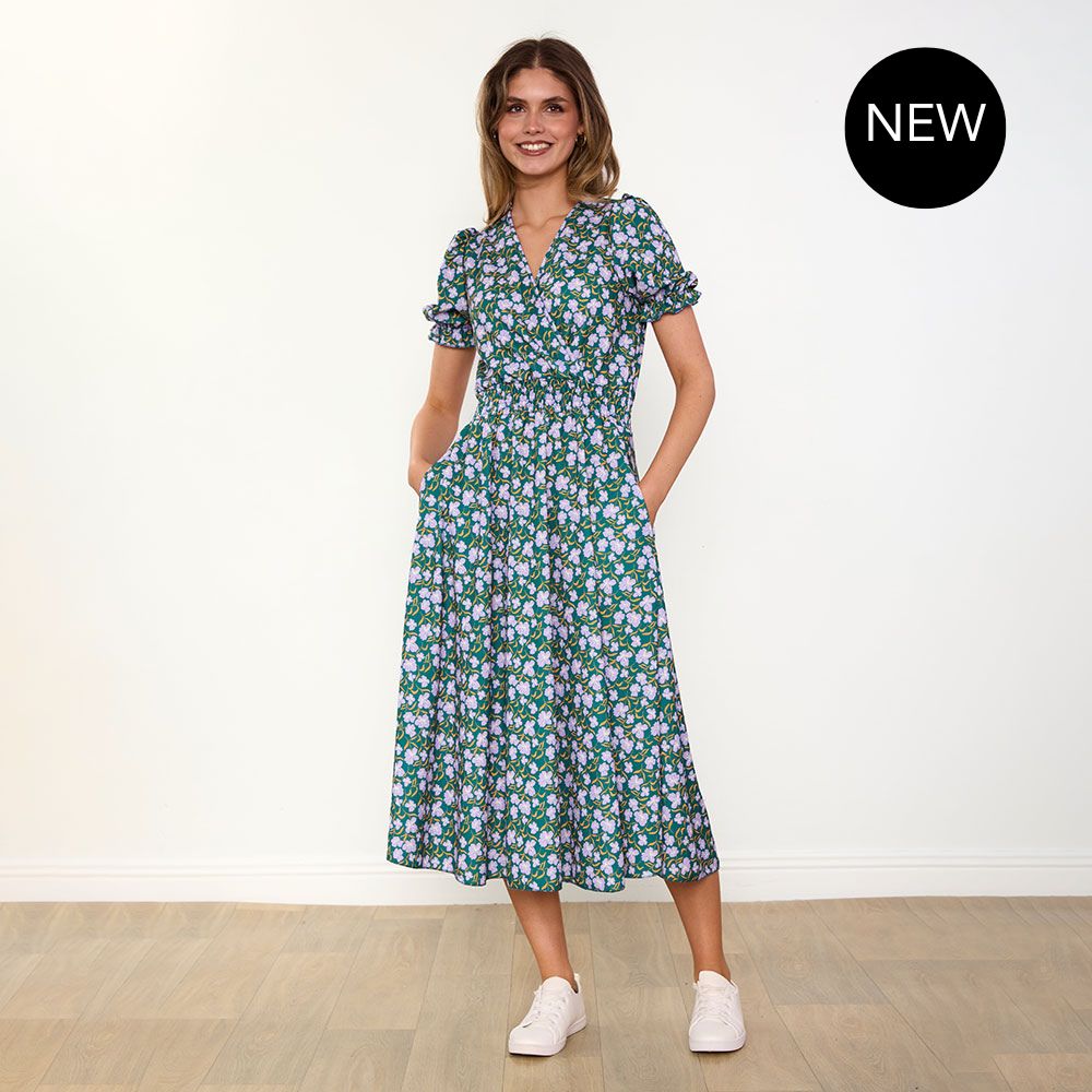 Belle Dress (Green/Lilac Wildflower)