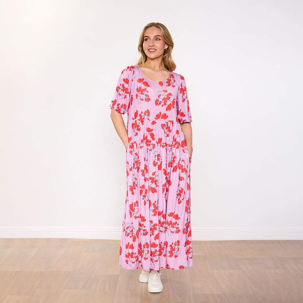Blaire Dress in blush coral bloom floral print – women's dress – view 7