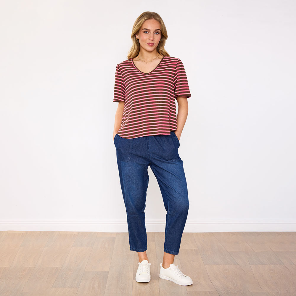 Brenna Top (Mocha Pink Stripe)