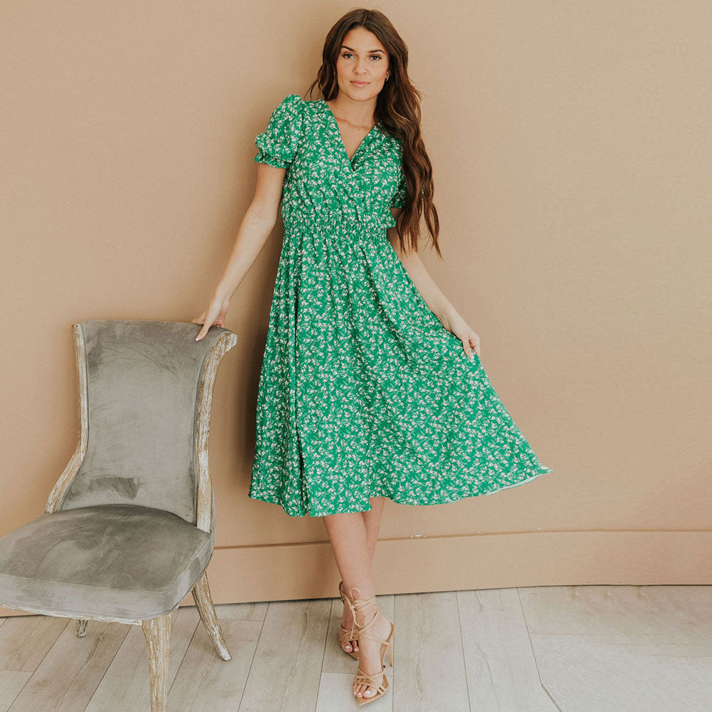 Belle Dress (Green Floral) - The Casual Company
