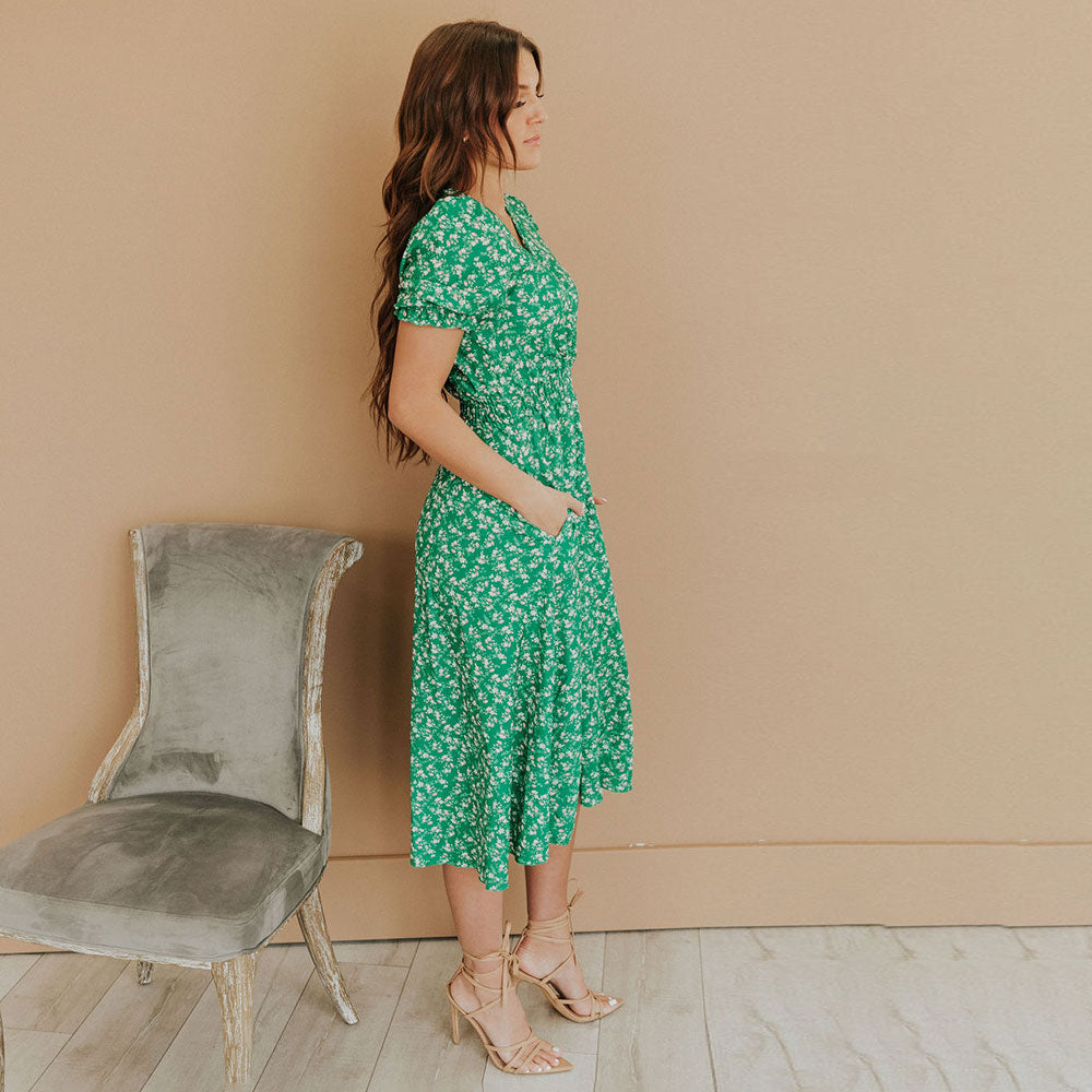 Belle Dress (Green Floral) - The Casual Company
