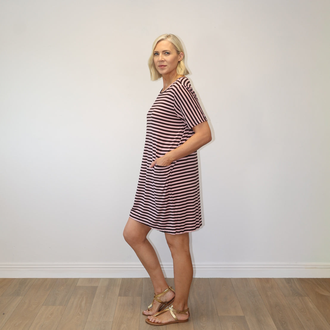 Cara Striped Dress (Pink Stripe)