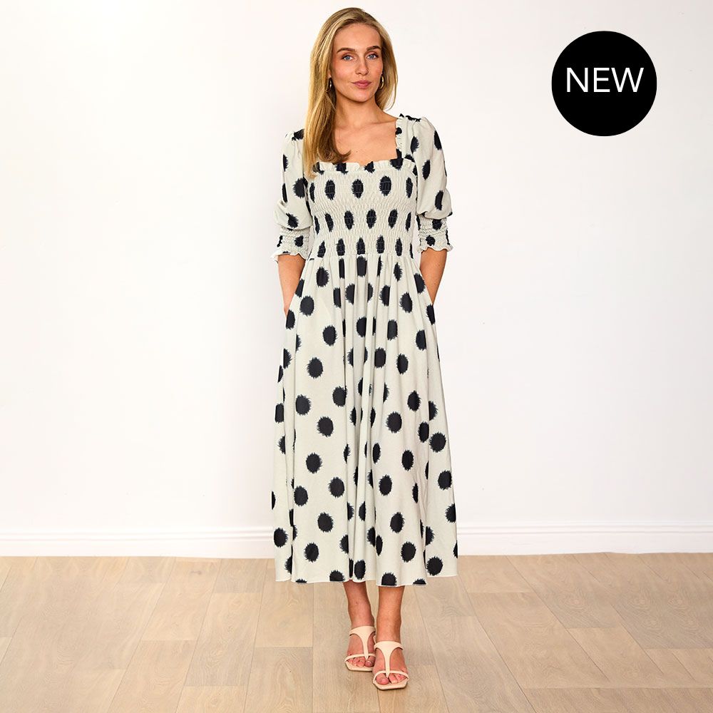 Cassidy Dress (Cream & Black Polka)