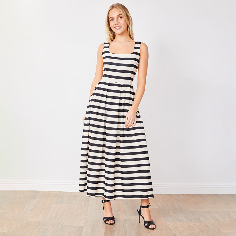 Maddie Dress (Black/Cream Stripe)