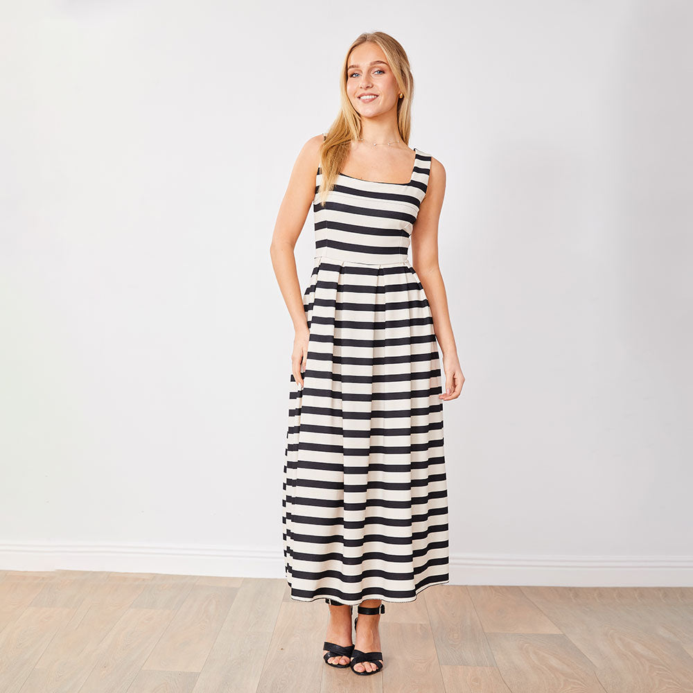 Maddie Dress (Black/Cream Stripe)