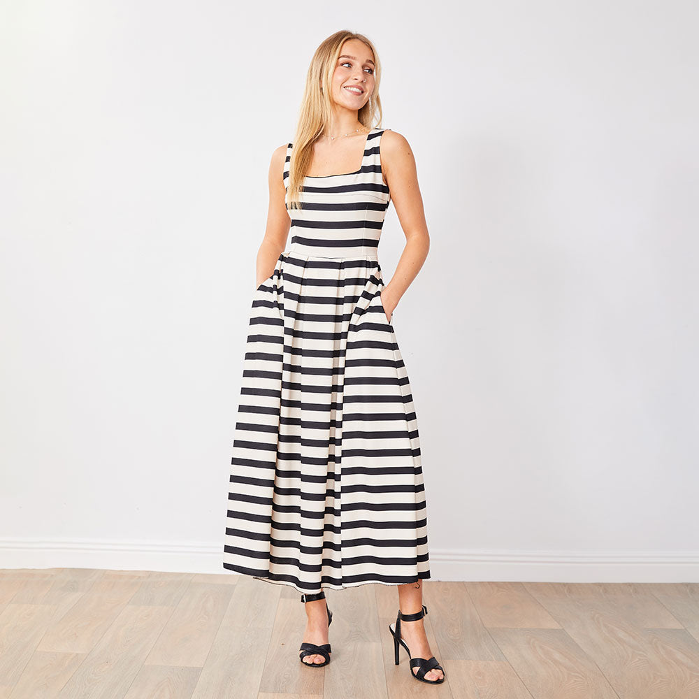 Maddie Dress (Black/Cream Stripe)