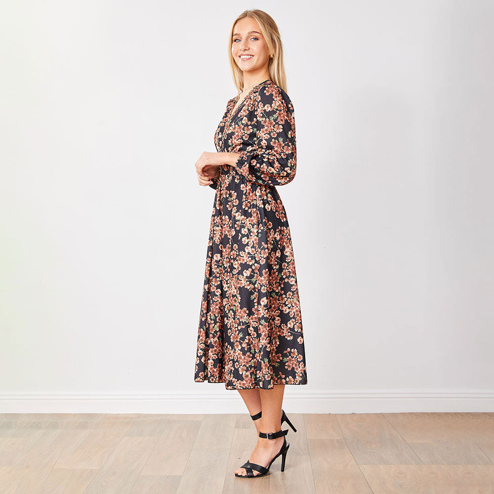 Gina Dress (Black Floral)