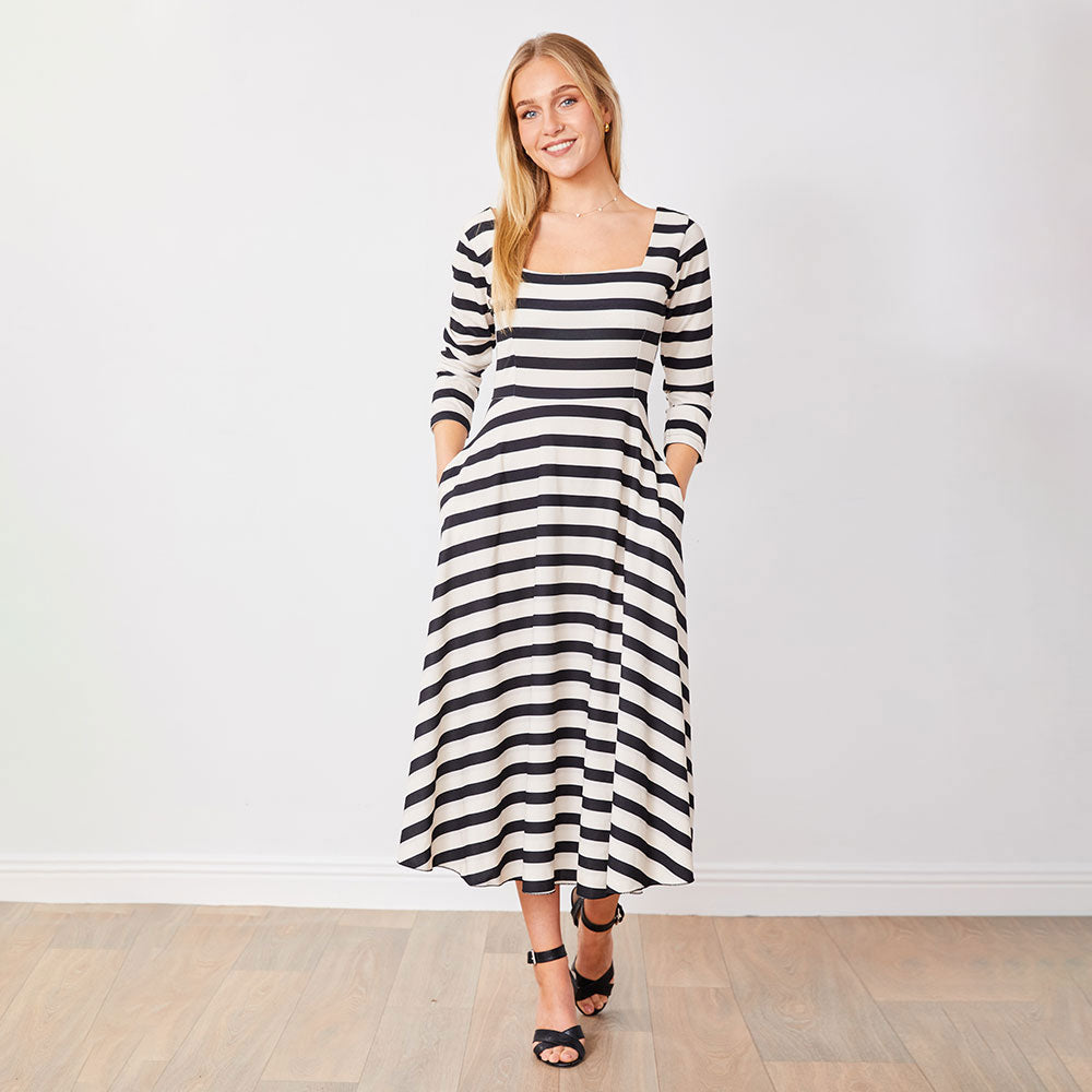 Elsie Dress (Black/White Stripe)