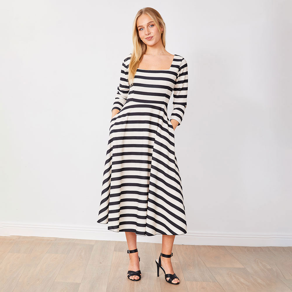 Elsie Dress (Black/White Stripe)