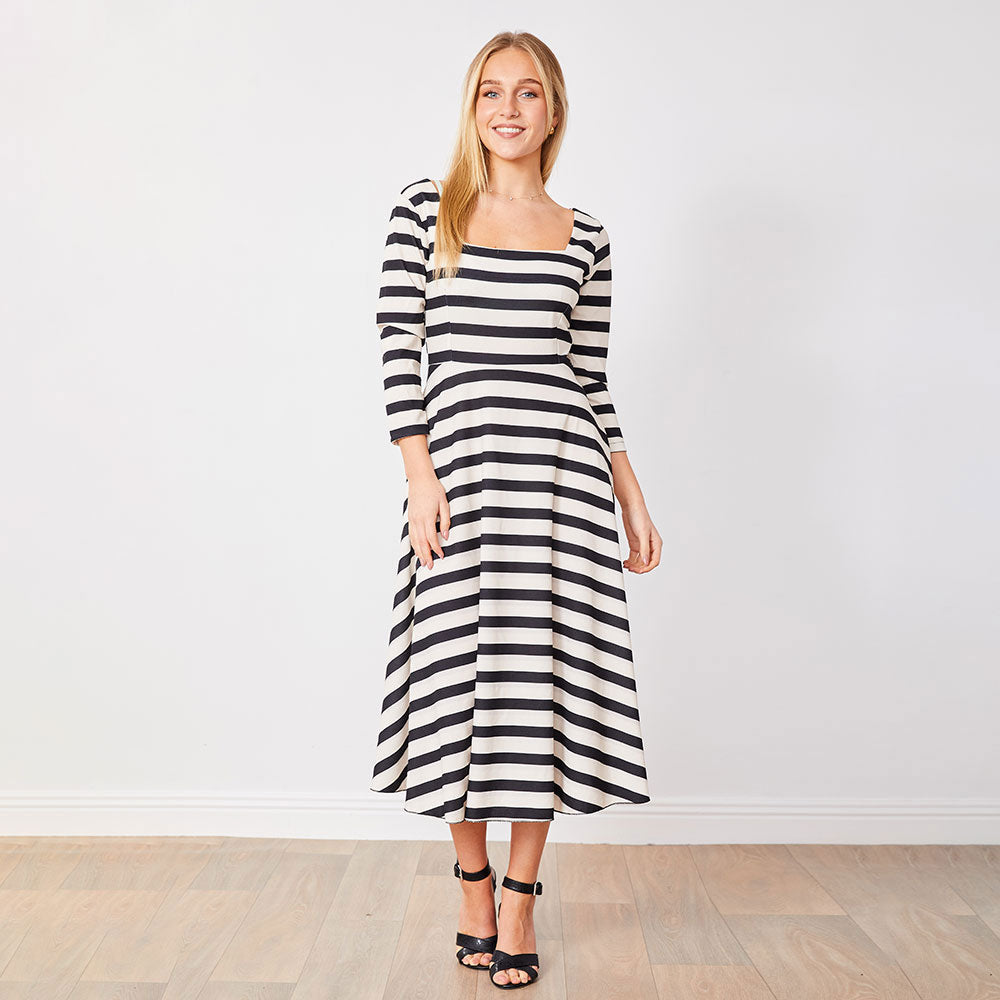 Elsie Dress (Black/White Stripe)