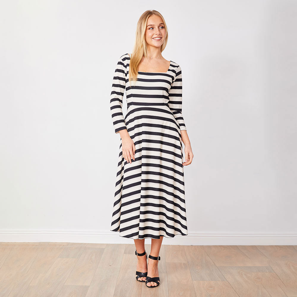 Elsie Dress (Black/White Stripe)