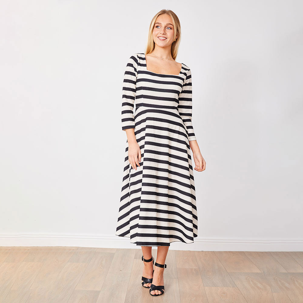 Elsie Dress (Black/White Stripe)