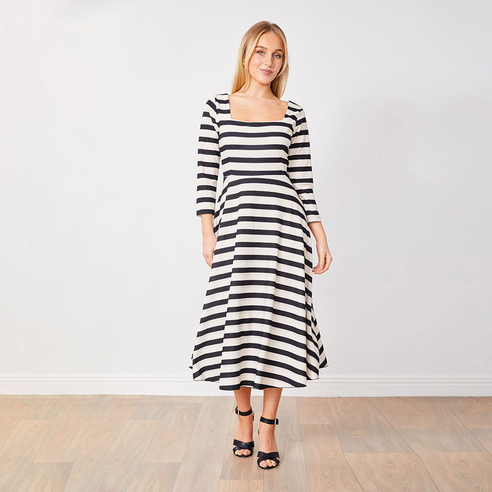 Elsie Dress (Black/White Stripe)