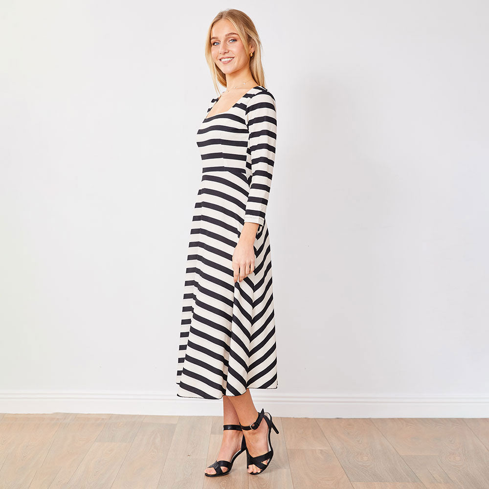 Elsie Dress (Black/White Stripe)