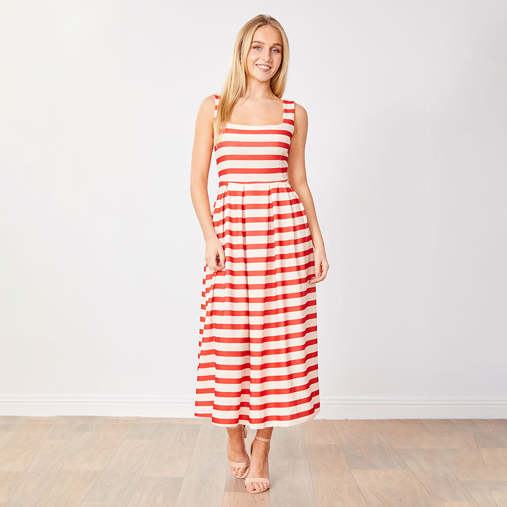 Maddie Dress (Red/Cream Stripe)