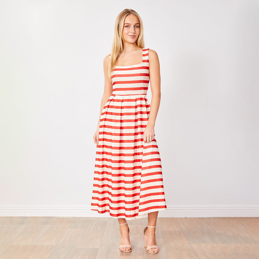 Maddie Dress (Red/Cream Stripe)