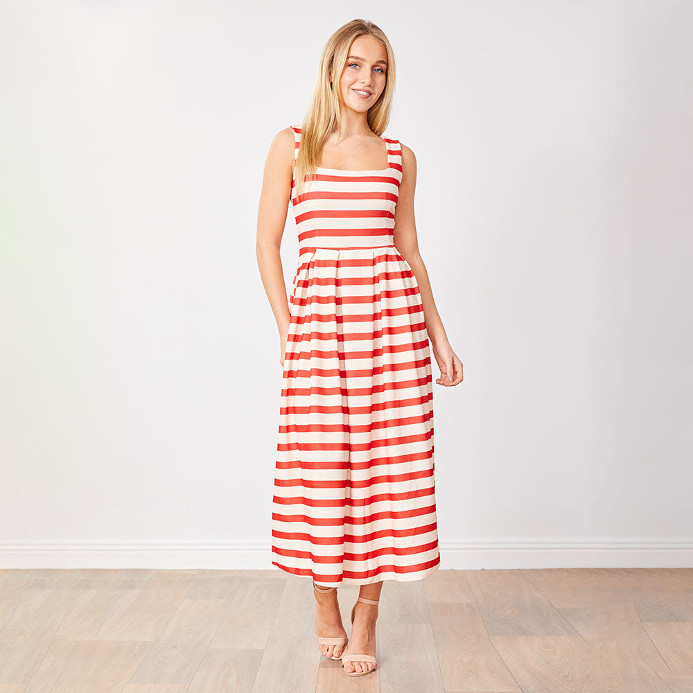 Maddie Dress (Red/Cream Stripe)