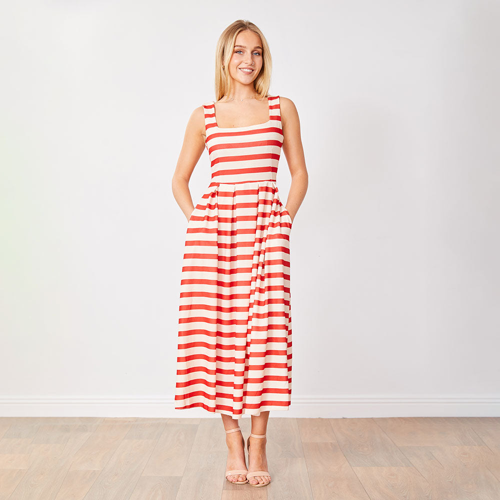 Maddie Dress (Red/Cream Stripe)