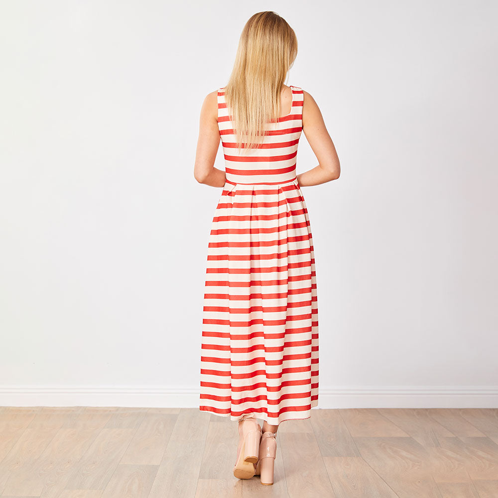 Maddie Dress (Red/Cream Stripe)