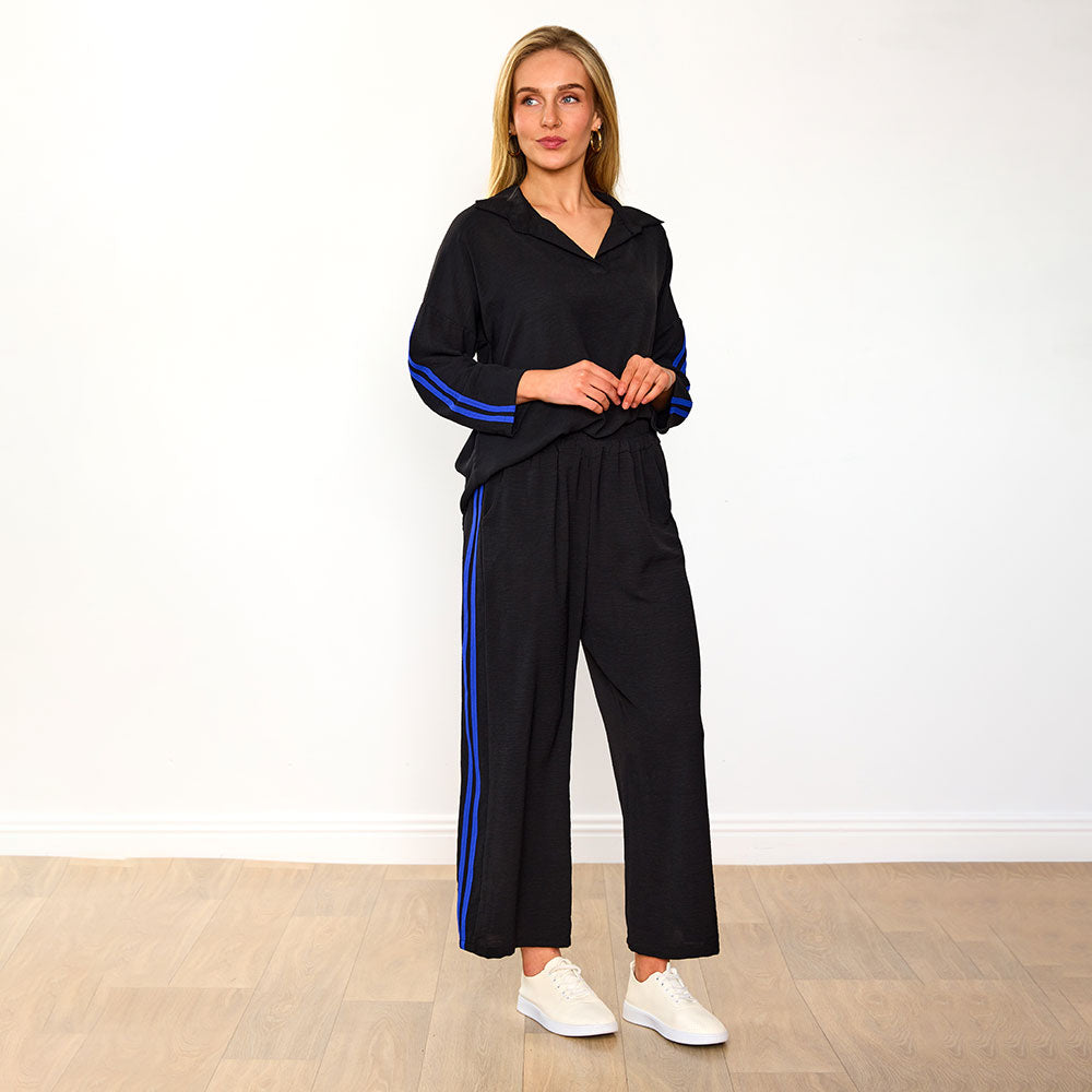Clara Co-Ord (Black/Cobalt Stripe)