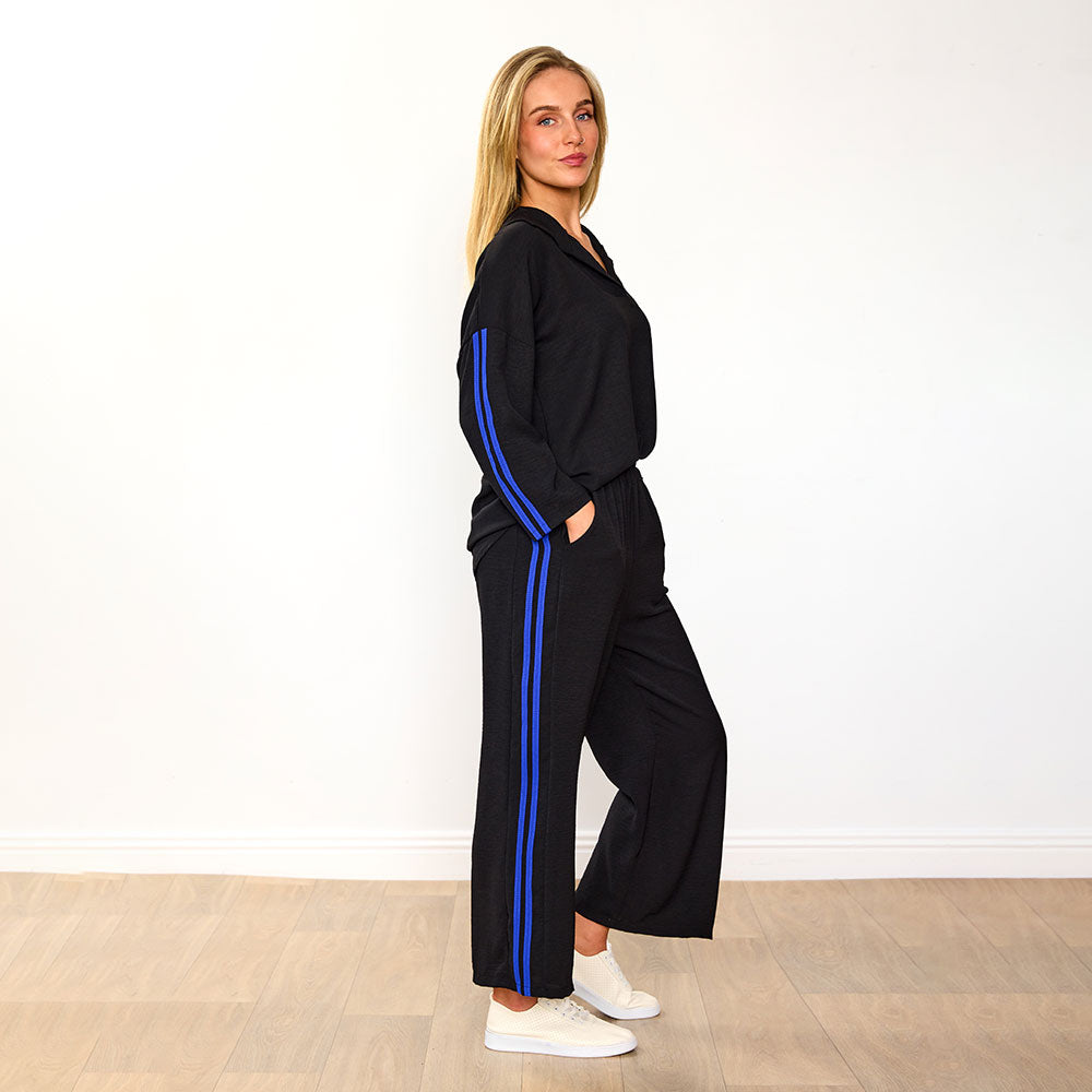 Clara Co-Ord (Black/Cobalt Stripe)