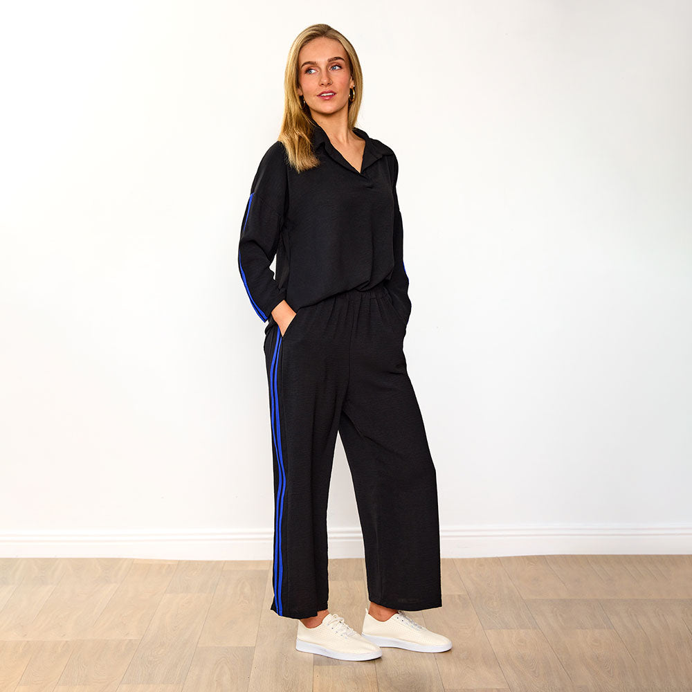 Clara Co-Ord (Black/Cobalt Stripe)