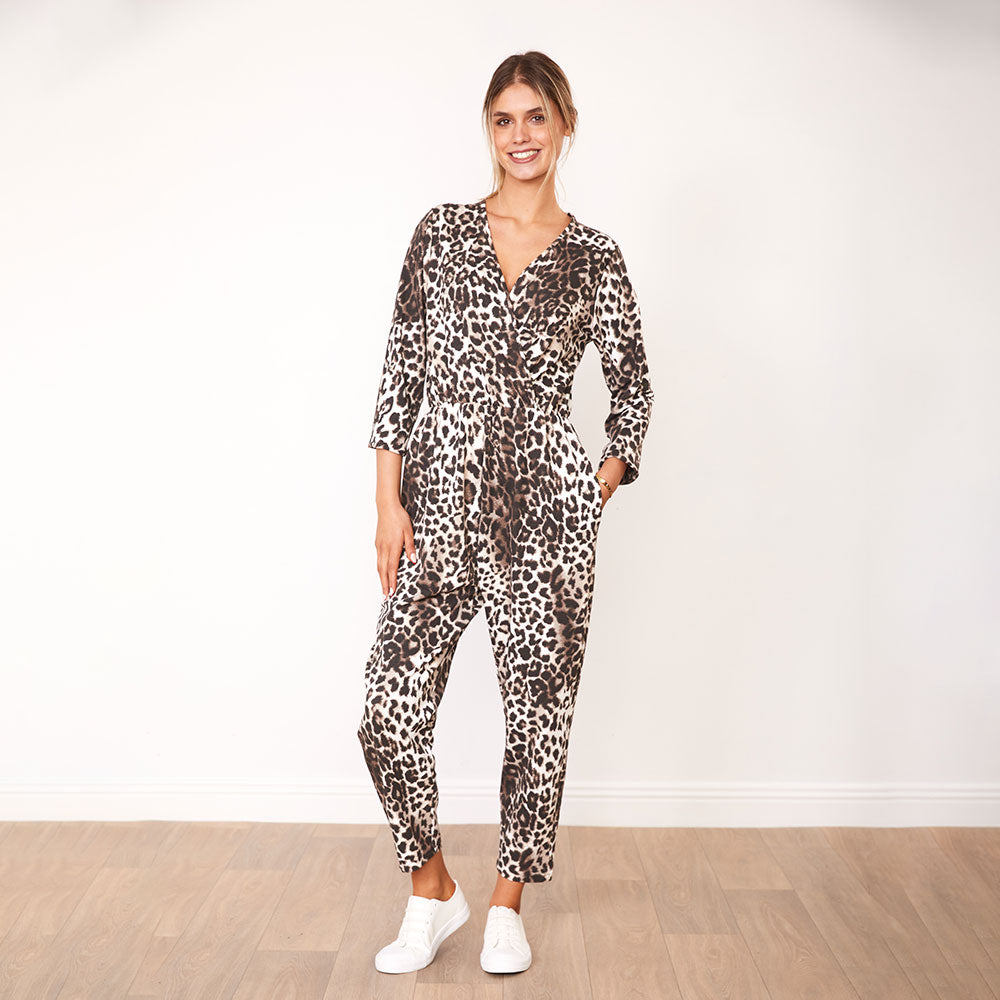 White best sale leopard jumpsuit