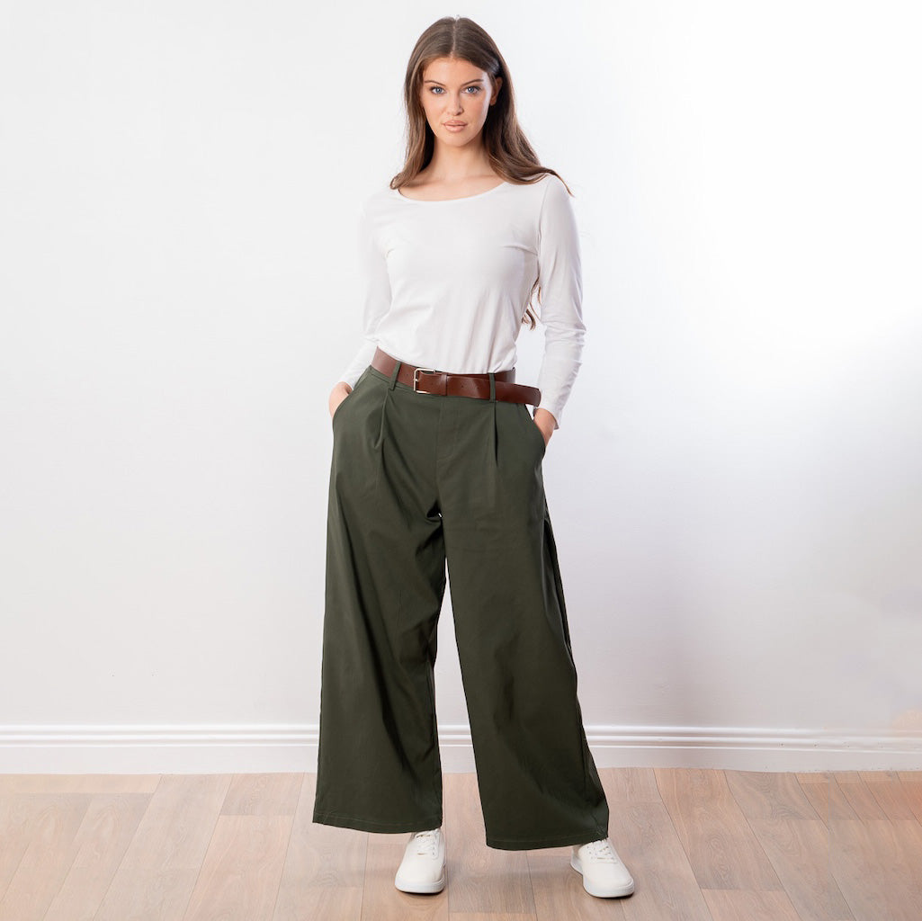 Nora Wide Leg Trousers (Khaki)