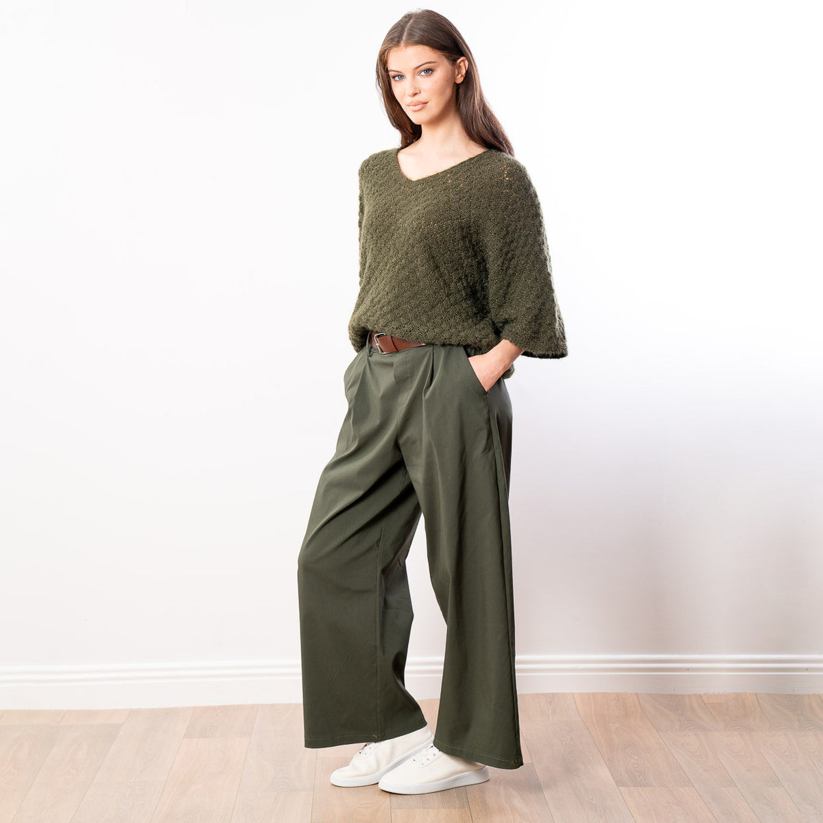 Emily V Neck Batwing Top (Khaki)
