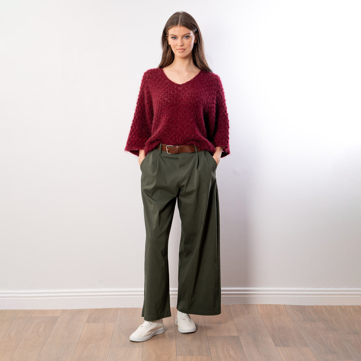 Emily V Neck Batwing Top (Wine)