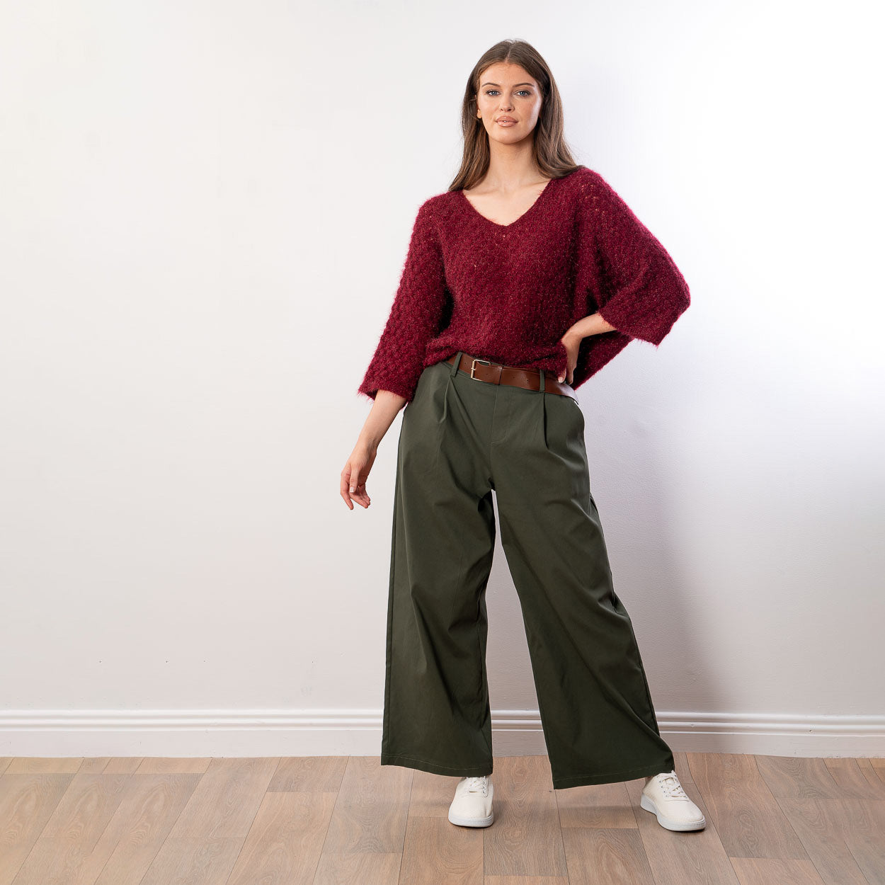 Emily V Neck Batwing Top (Wine)