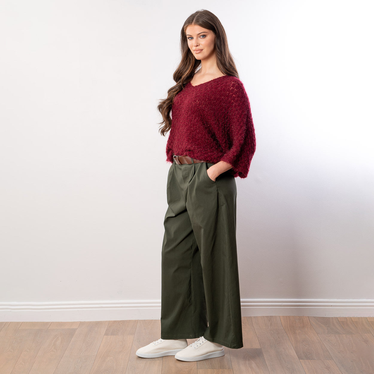 Emily V Neck Batwing Top (Wine)