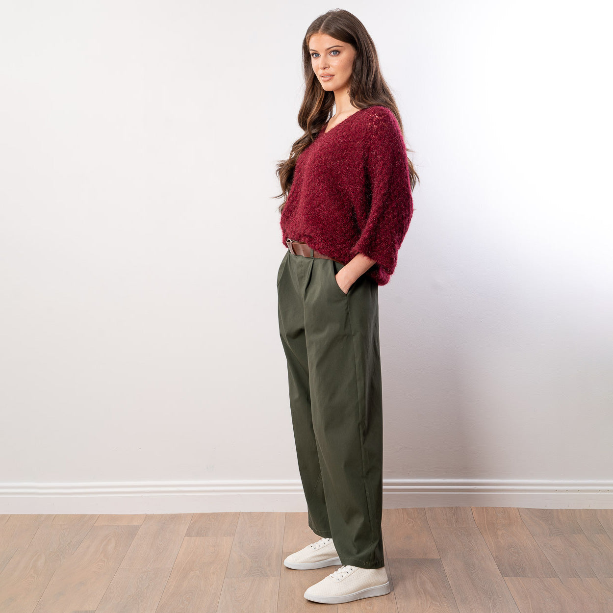 Emily V Neck Batwing Top (Wine)