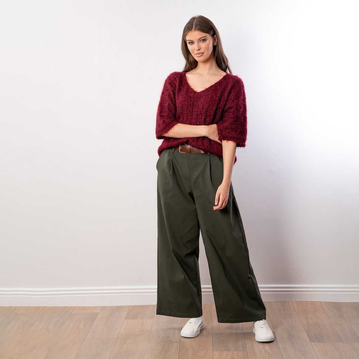 Anna V Neck Top (Wine)