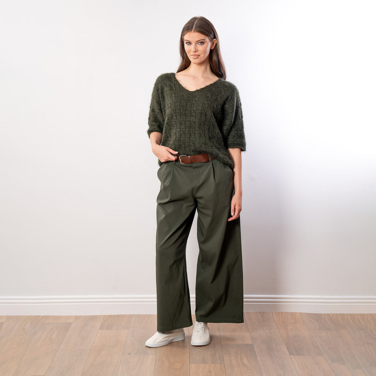 Anna V Neck Top (Khaki)