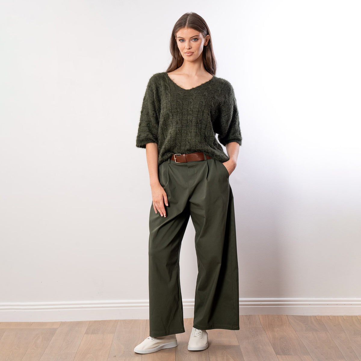Anna V Neck Top (Khaki)