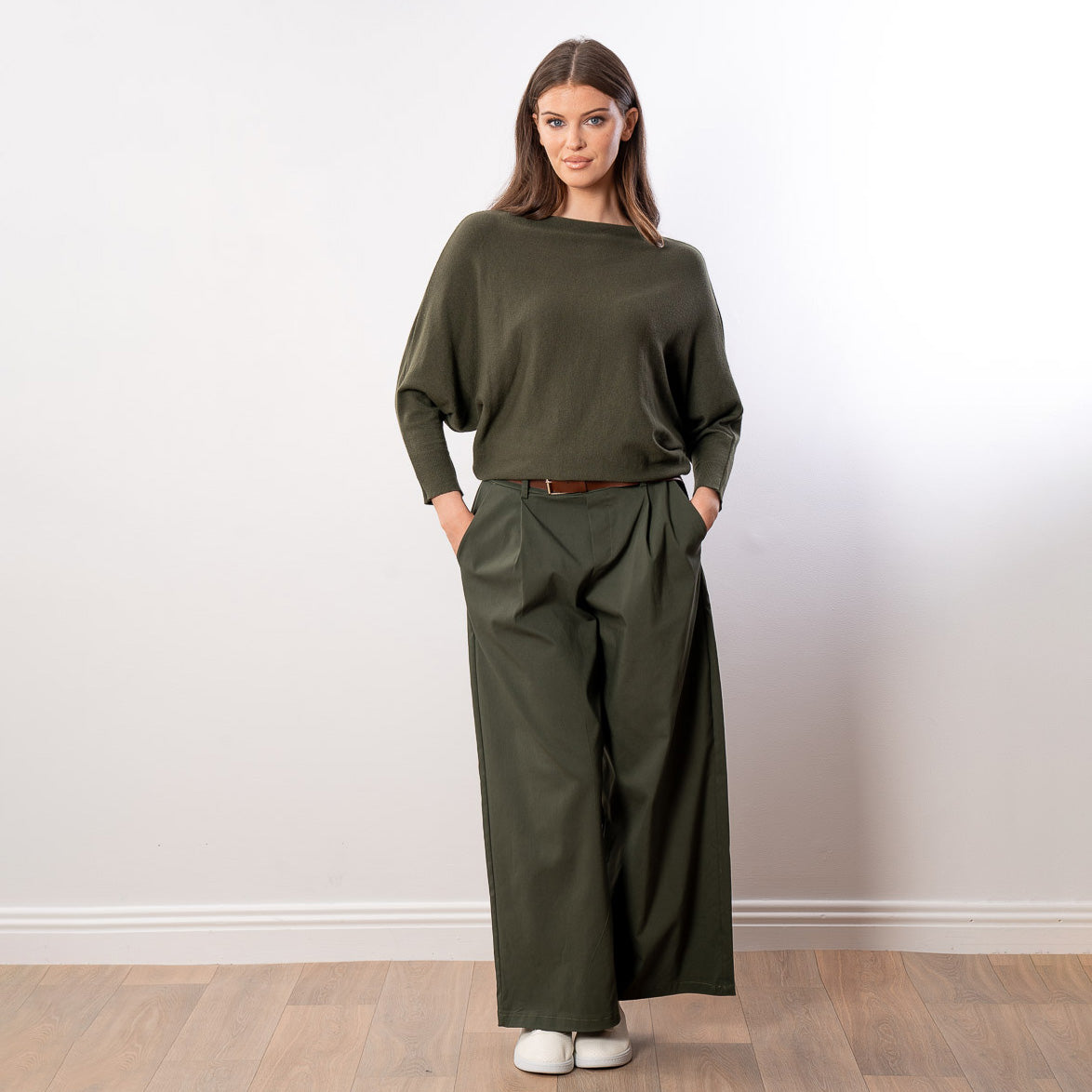 Mariah Batwing Fine Knit Top (Khaki)