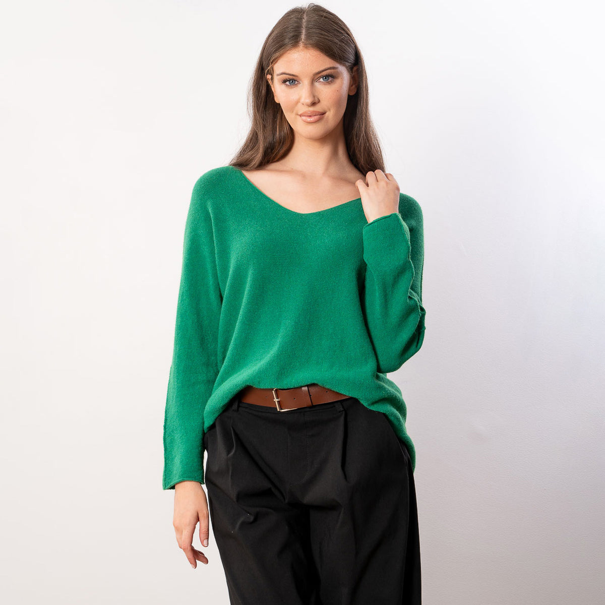 Kylie V Neck Jumper in green – v neckline, long sleeves, image 6