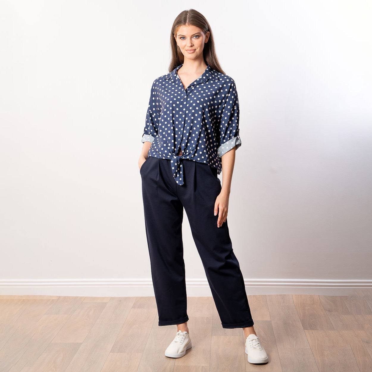 Julia Top (Navy Polka Dot)