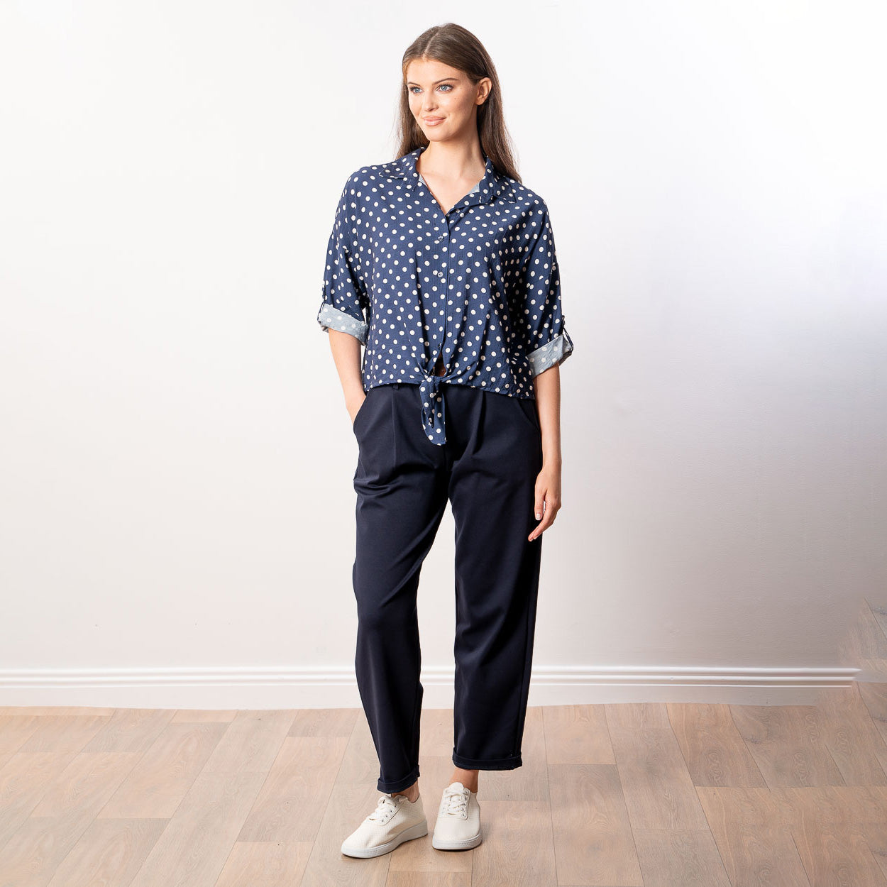 Julia Top (Navy Polka Dot)