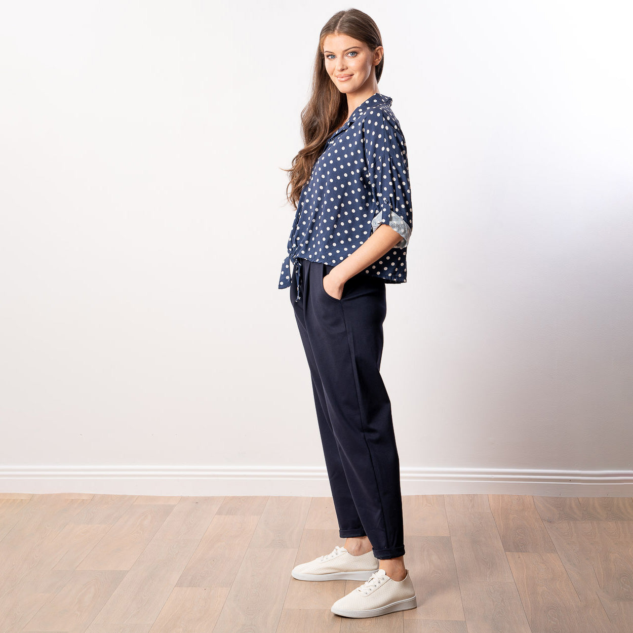 Julia Top (Navy Polka Dot)