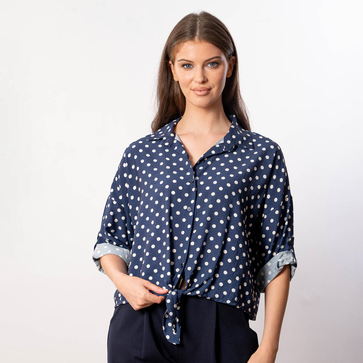 Julia Top (Navy Polka Dot)