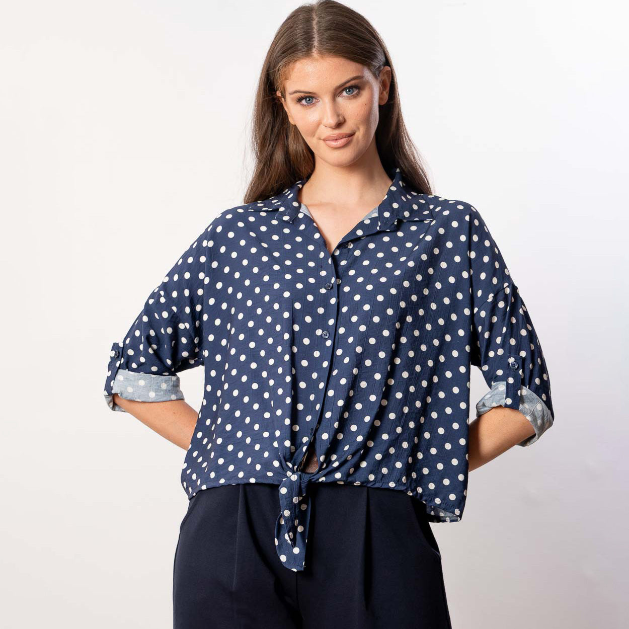 Julia Top (Navy Polka Dot)