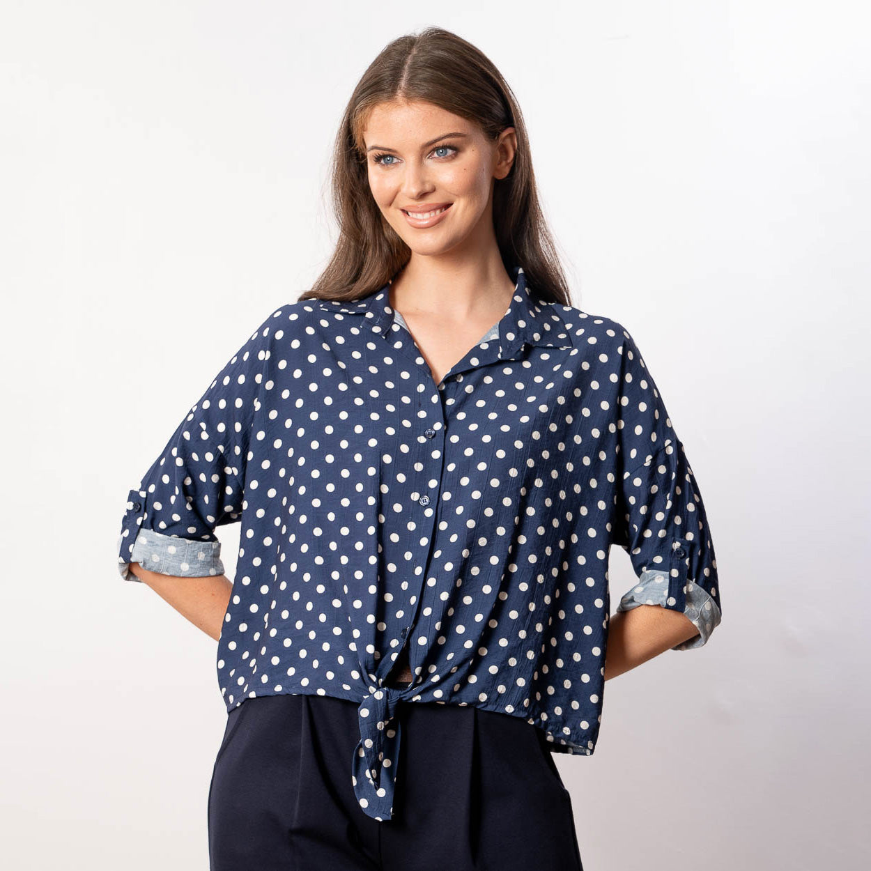 Julia Top (Navy Polka Dot)