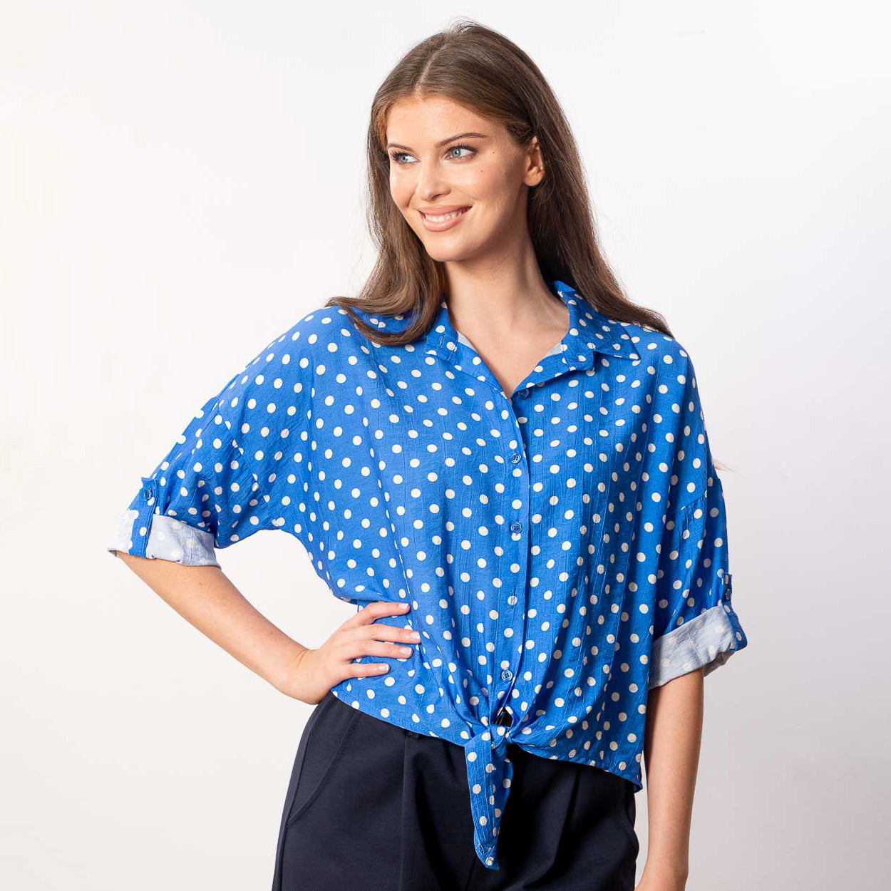 Julia Top (Blue Polka Dot)