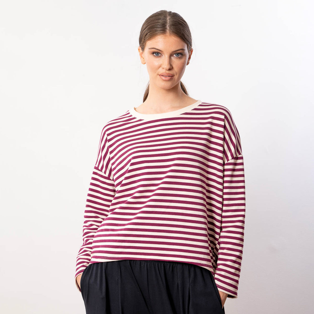 Florence Stripe Top (Berry/Beige)