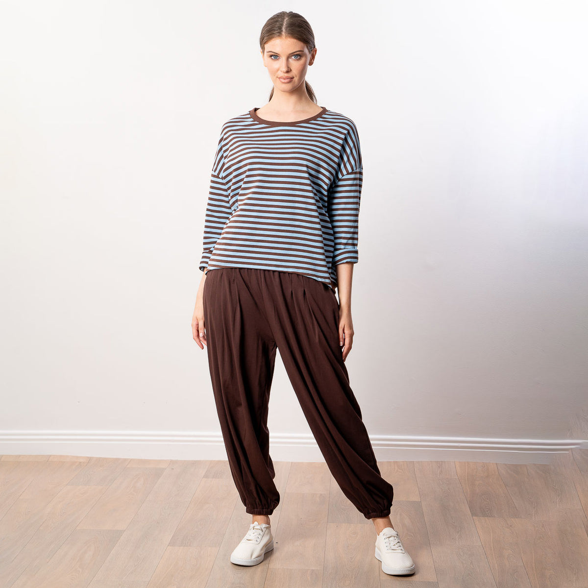 Florence Stripe Top (Blue/Brown)