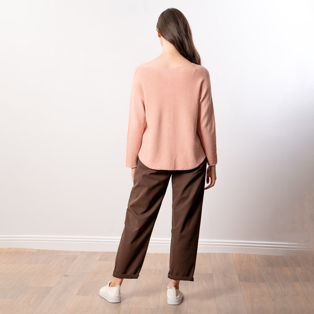 Kylie V Neck Jumper in peach – v neckline, long sleeves, image 5