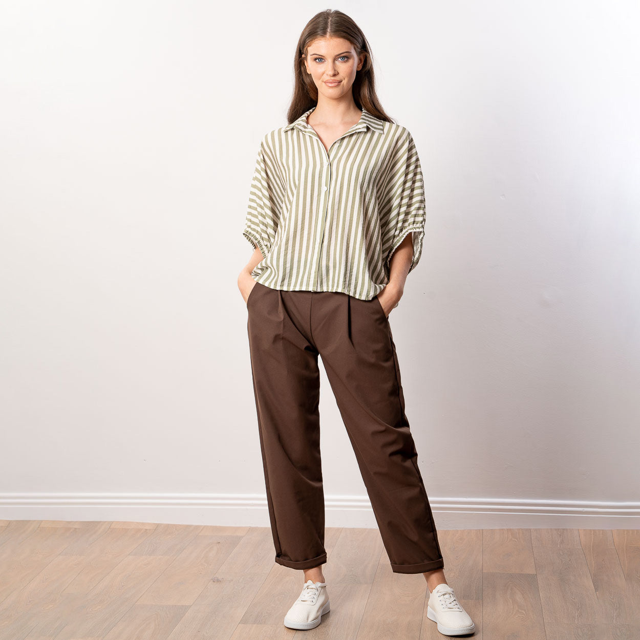 Athena Stripe Top (Khaki)